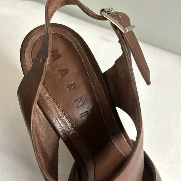 Marni brown leather platform wedge peep toe sandal - Picture 4 of 10